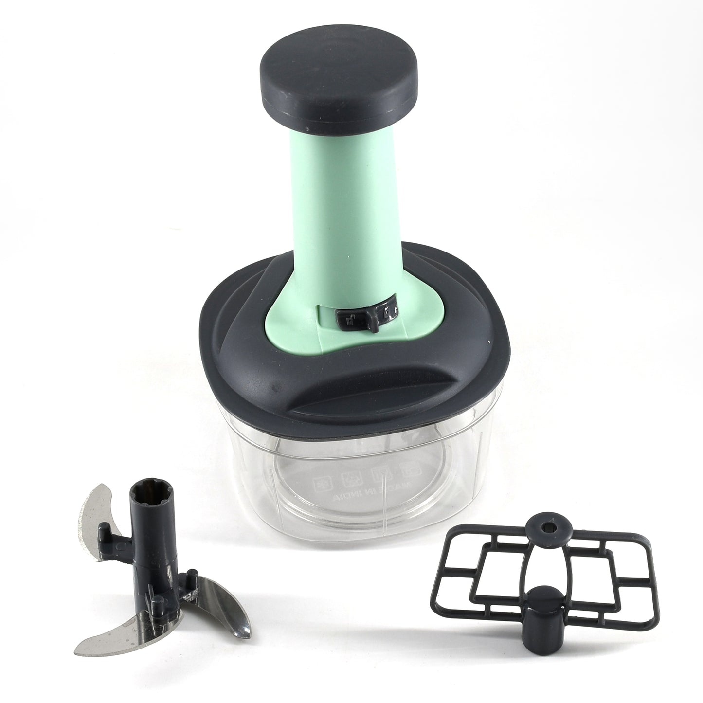 Manual Push Chopper – Hand-Powered Vegetable Cutter & Mixer with 3 Blades